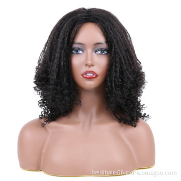 Afro Wig Fluffy Yaki Kinky Straight With Curly Ends Synthetic Marley Hair Wig Non Lace Machine Sewing Wig 12inch